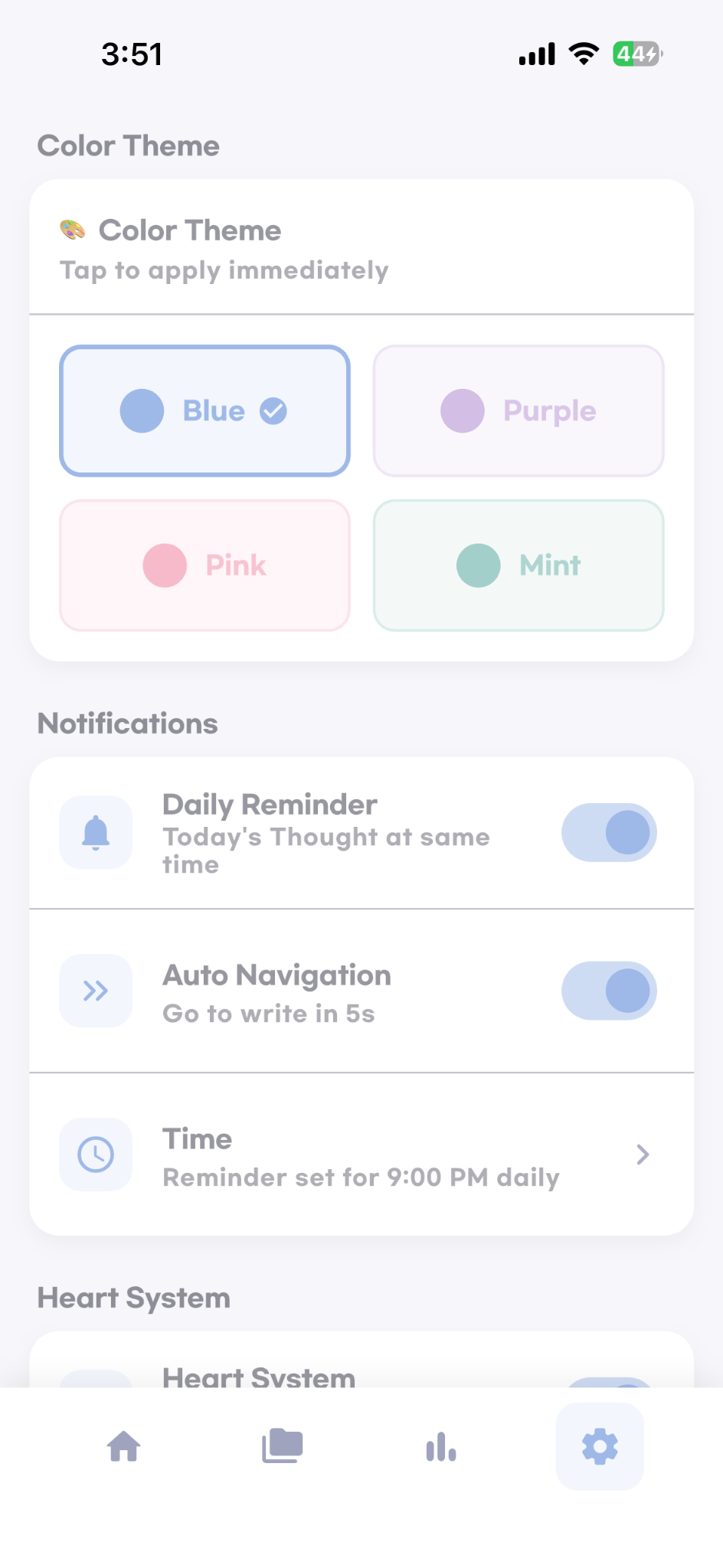 Notification settings screen