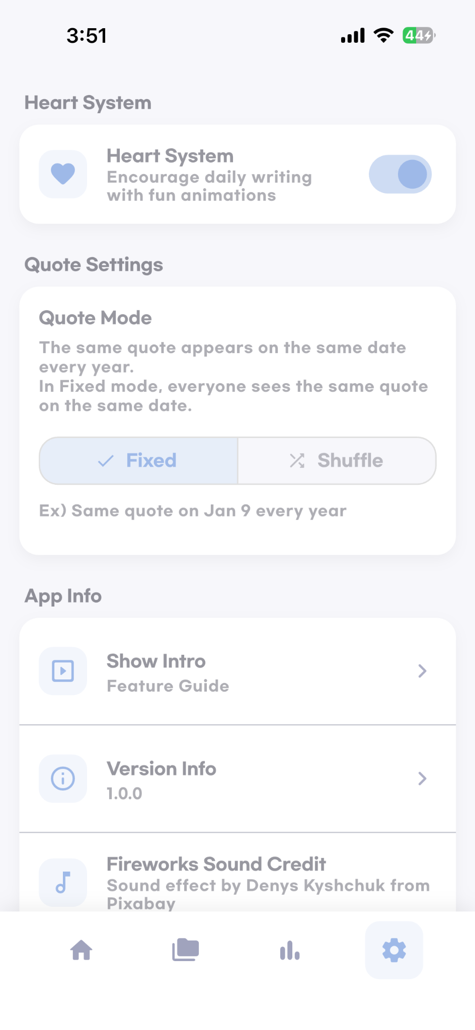 Quote settings screen