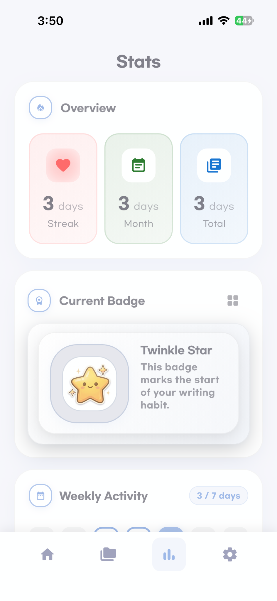 Statistics overview screen